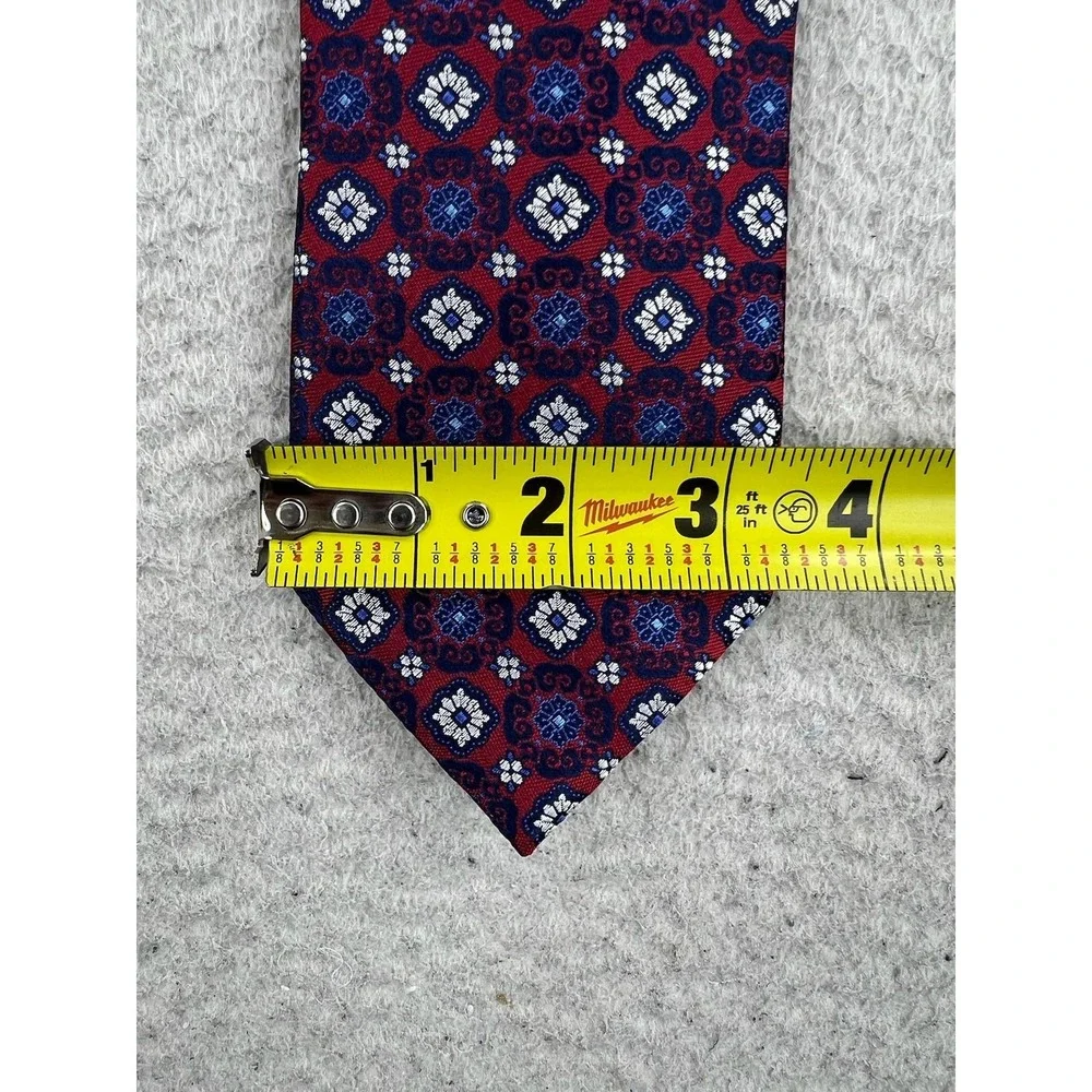 Canali Mens Silk Tie Red Blue Geometric Medallion Made In Italy Classic Pointed